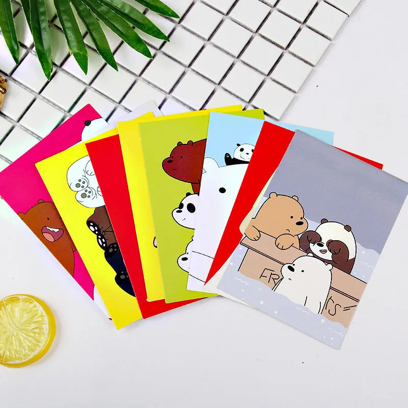 Nine Japanese-style minimalist postcards with cartoon illustrations of retro Paris towers and historic sites