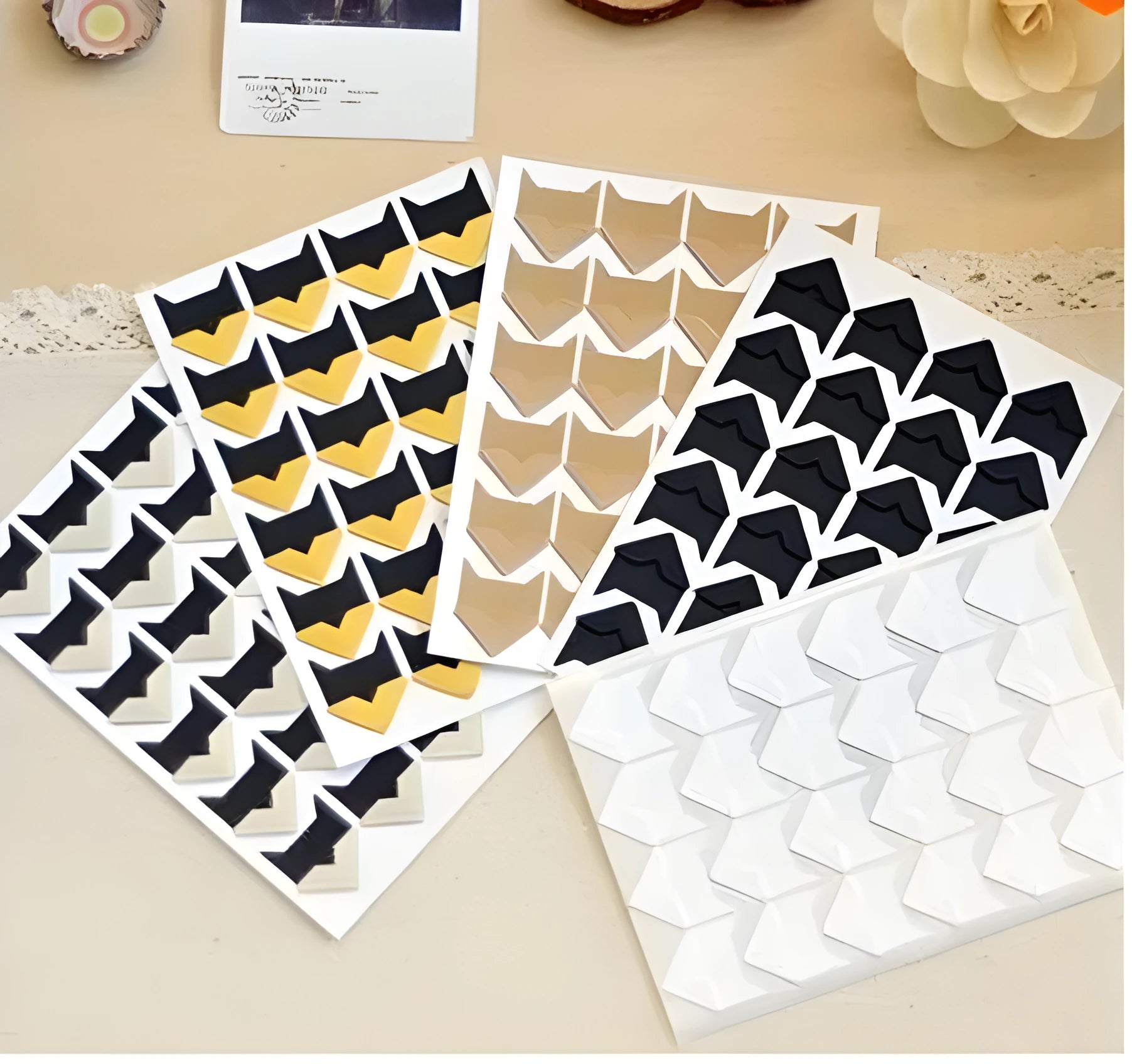 Vintage corner stickers pack of 120 pieces, 5 sheets, 5 colours including black gold kraft silver white