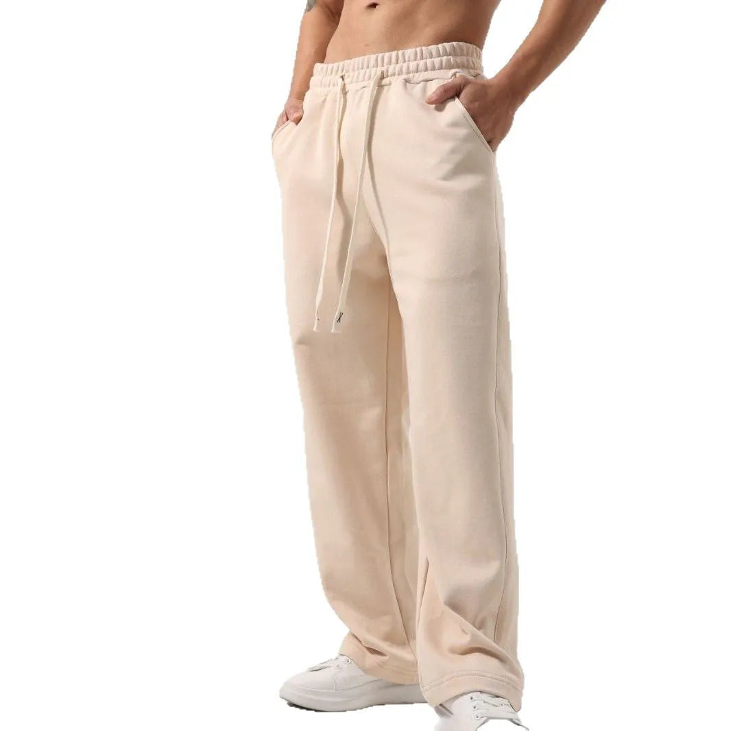 Men's casual straight-leg sports trousers with cotton lining, solid colours, sizes M-3XL