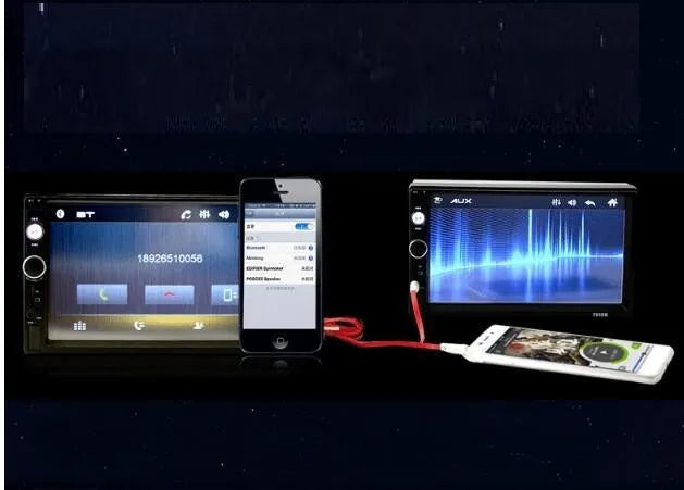 7-inch MP5 Bluetooth car monitor with HD touch screen, DVR system, and remote control in black