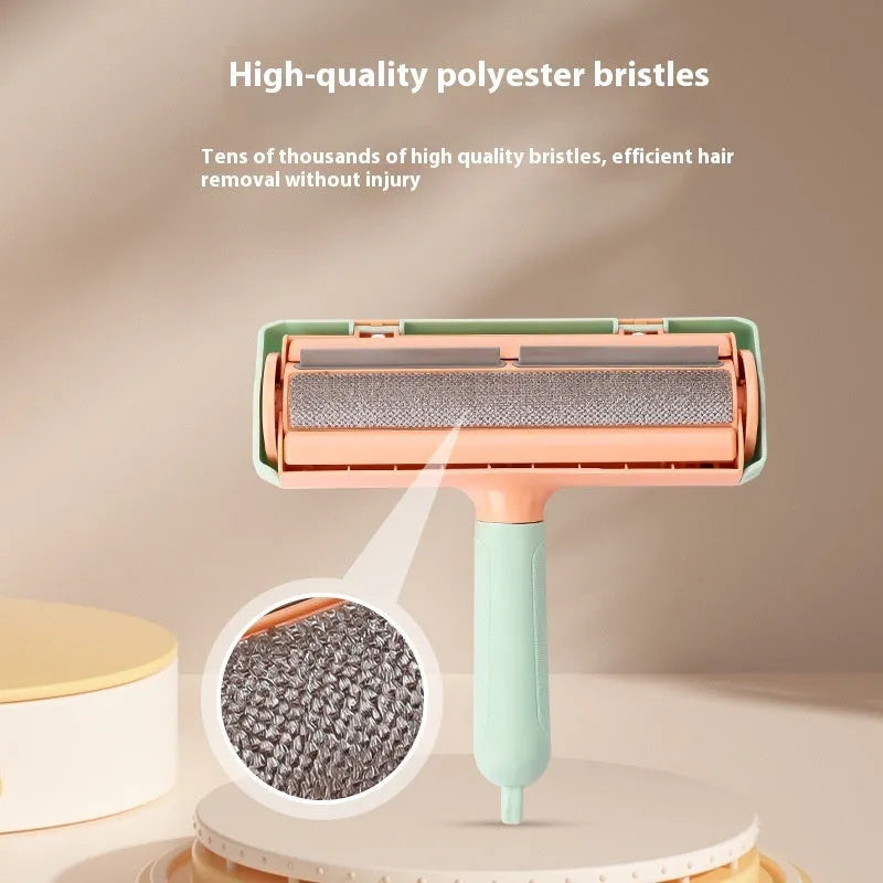 Mint green PP plastic cat hair removal brush with measurements 20x19.5x7cm showing brush head design