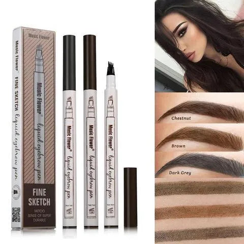 Four-claw eyebrow pen with liquid formula in Chestnut, Brown and Dark Grey, 1ML, for natural hair-like brow look