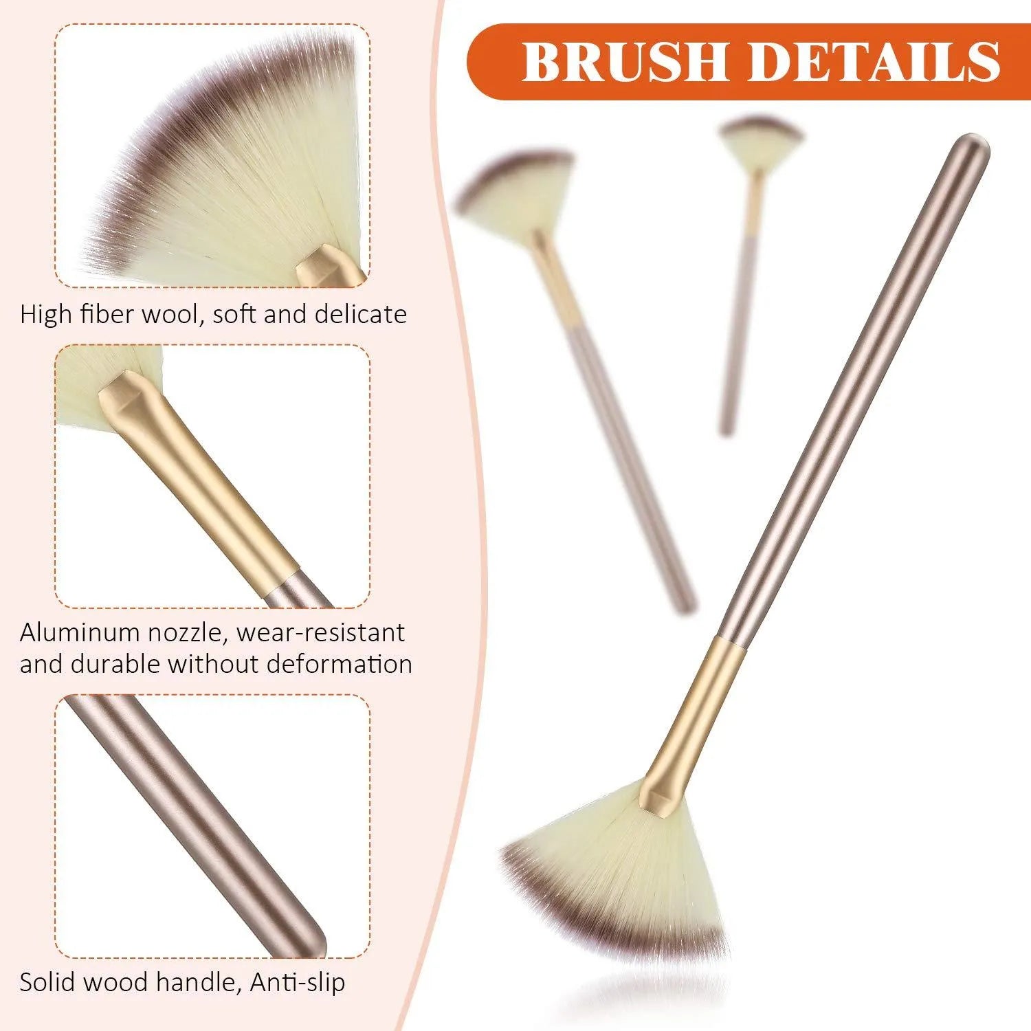 Set of 10 professional facial fan brushes with acrylic handles and protective covers