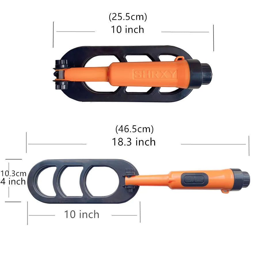 SHRXY Q20 folding metal detector in black and orange with retractable handle and 10x4 inch coil
