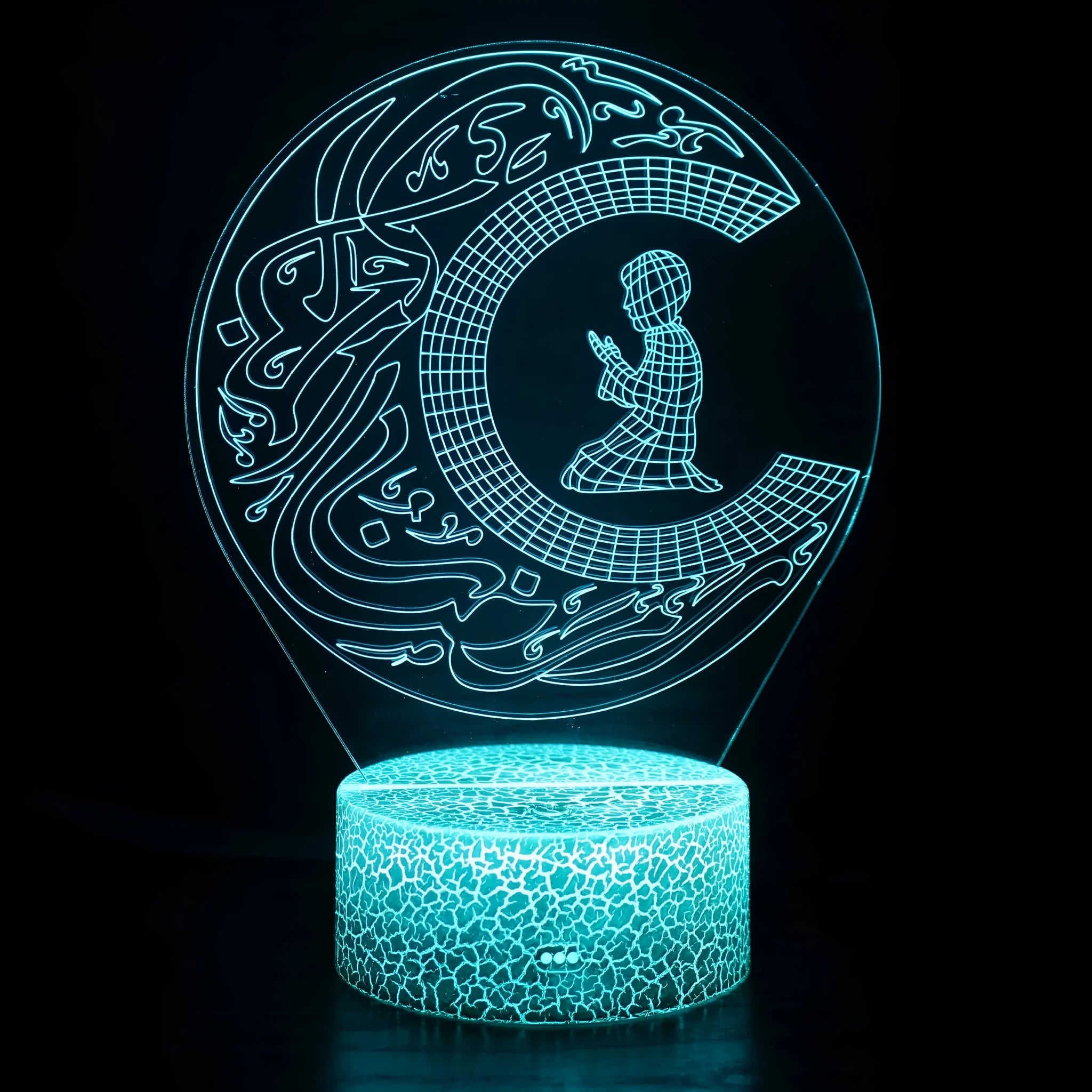 3D cartoon-style USB night lamp with touch control and colourful LED lighting on bedside table