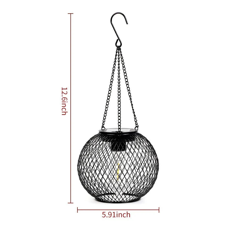 Outdoor hollow-out iron lantern super bright ceiling lamp cylindrical flat iron shape for garden courtyard decoration