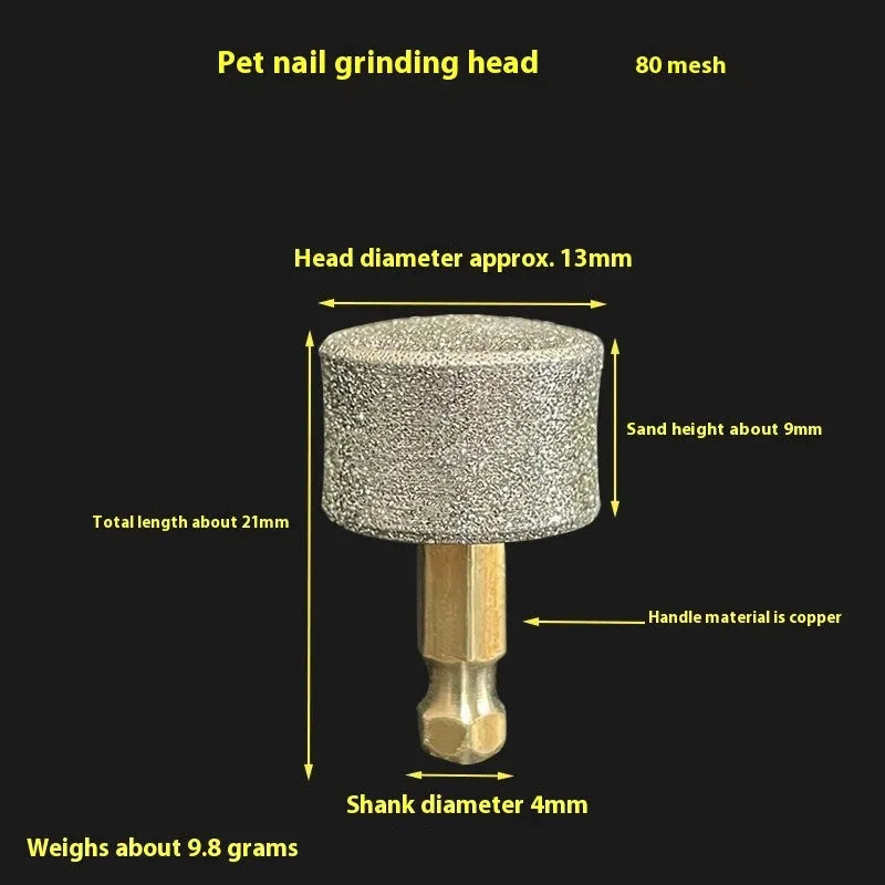 Diamond-coated pet nail grinding head with copper handle, available in 60 mesh and 80 mesh