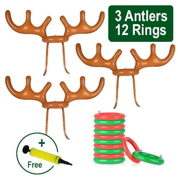 Inflatable reindeer antler hat ring toss game with 80cm antlers and 20cm PVC throwing rings for Christmas party
