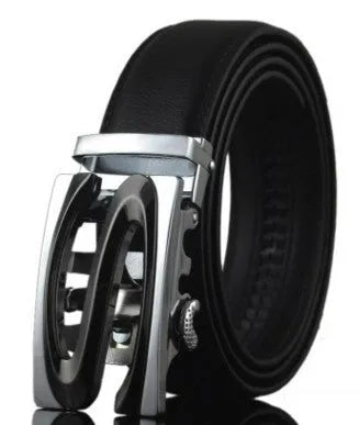 Men's automatic buckle leather belt in cowhide with adjustable length and multiple buckle options