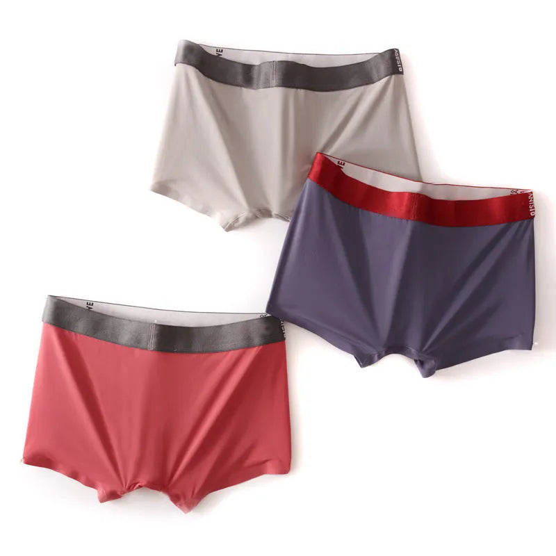 Men's solid colour ultra-thin nylon boxer shorts with a mulberry silk crotch panel