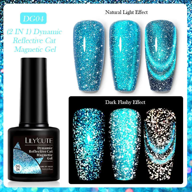 Diamond debris cat eye series UV nail polish gel in six colour options with nail glue
