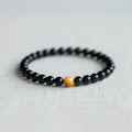 Black obsidian bracelet with 10mm geometric beads in Korean luxury style