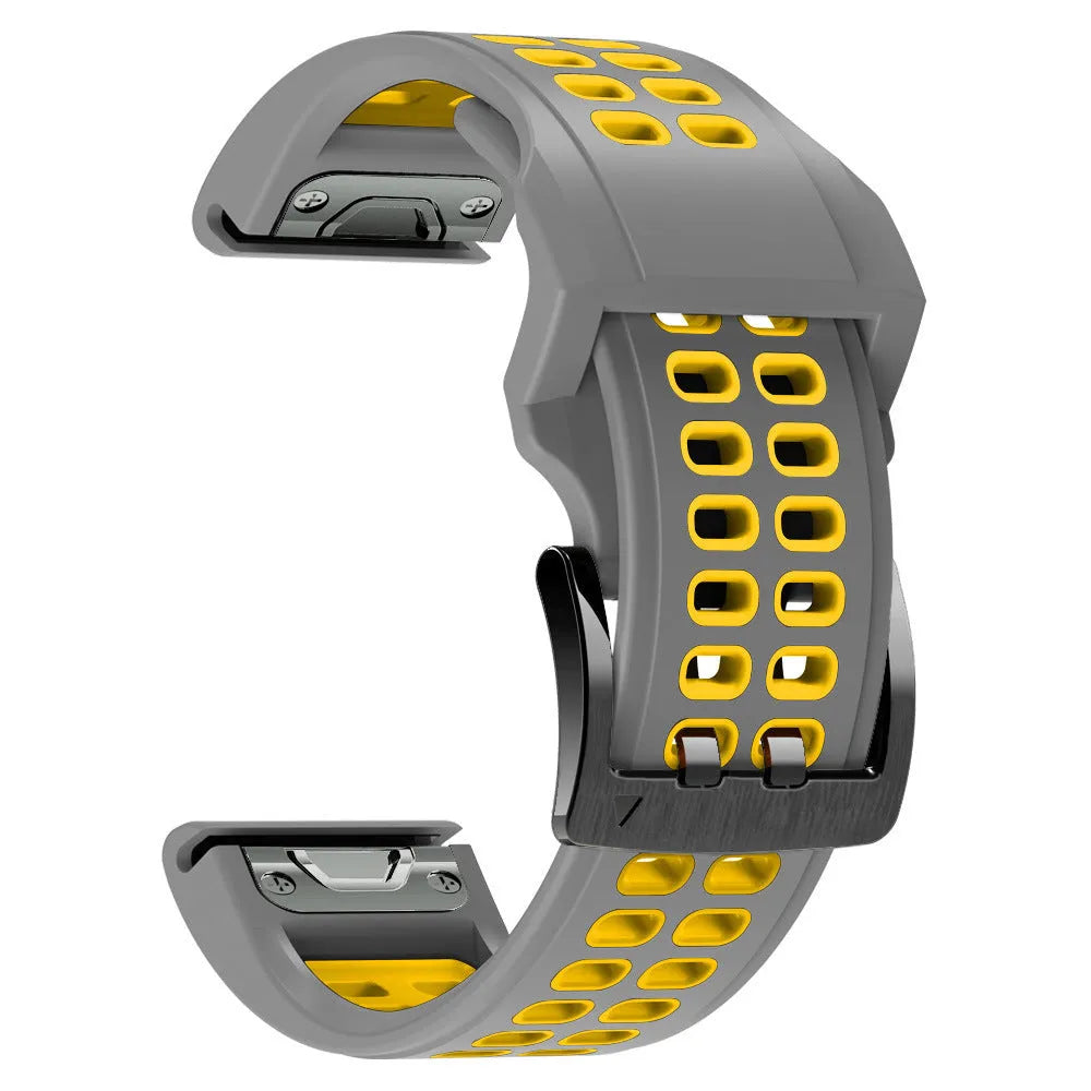 Two-colour silicone watch strap with quick release bars and pin buckle in Army Green Black