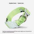 Adjustable nylon dog collar with blue to green gradient cartoon print and plastic buckle on a white background.
