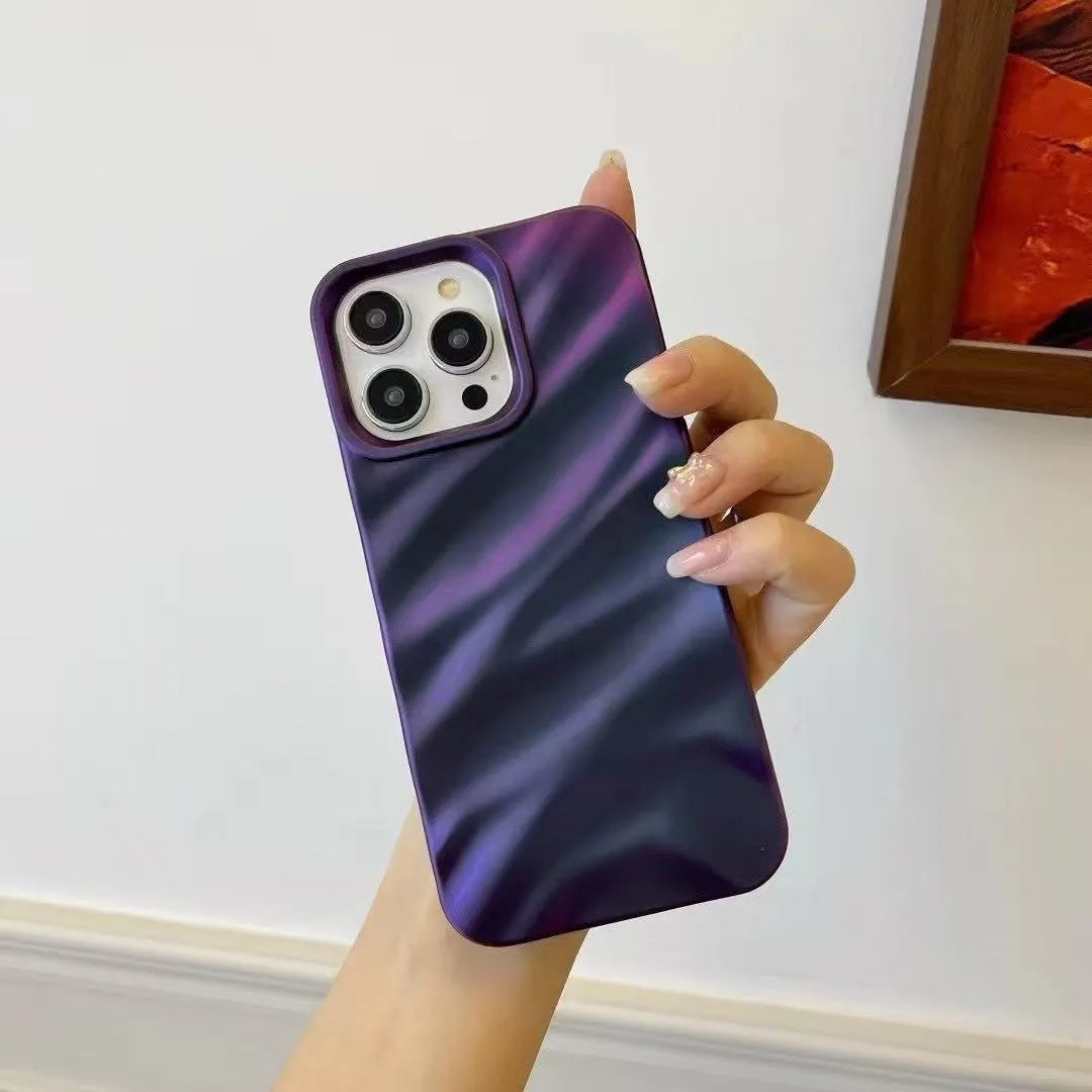 Anti-fall soft TPU wave pleated phone case for Apple iPhone in Burgundy colour, showing back texture