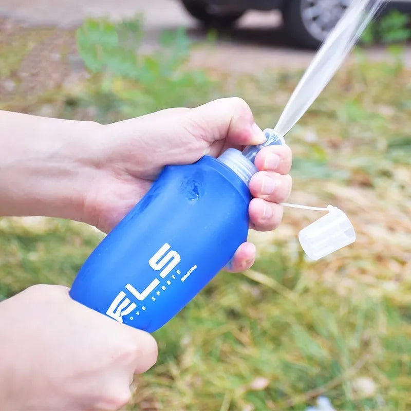 Large capacity soft plastic folding sports water bottle 250ml in black with white lid