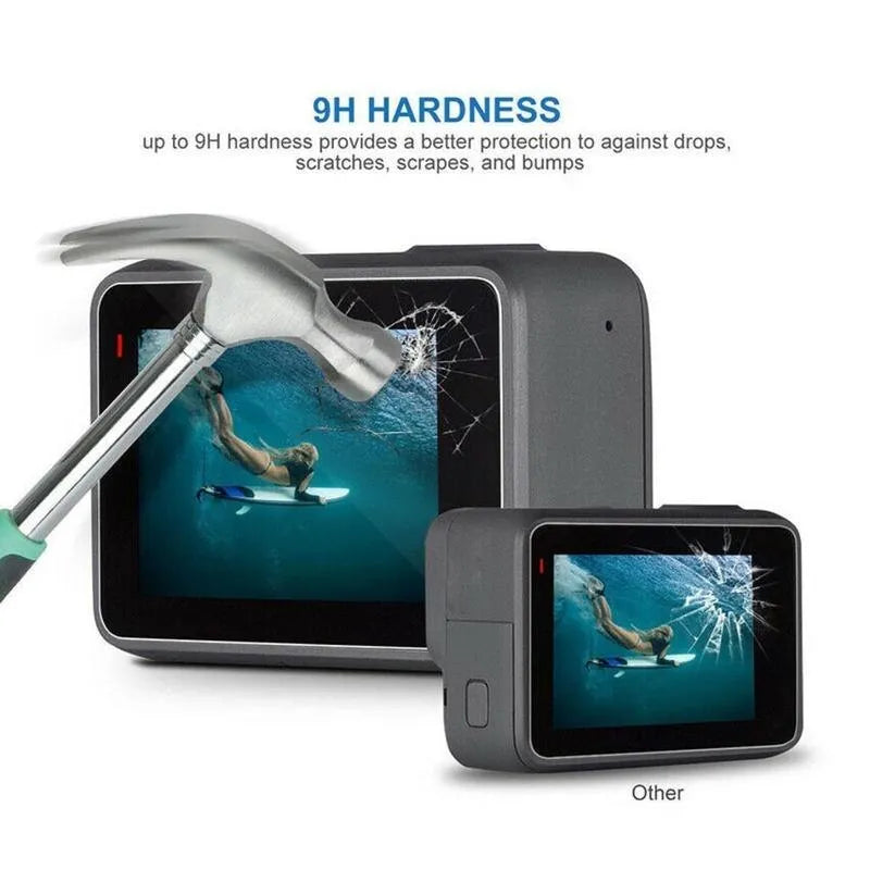 Transparent 9H tempered glass lens and screen protector films for GoPro Hero 5, 6, 7 cameras
