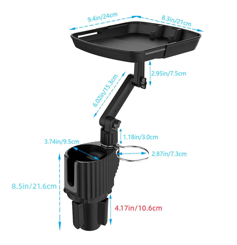 Plastic black vehicle food storage rack installed on car seat middle position with adjustable telescopic section