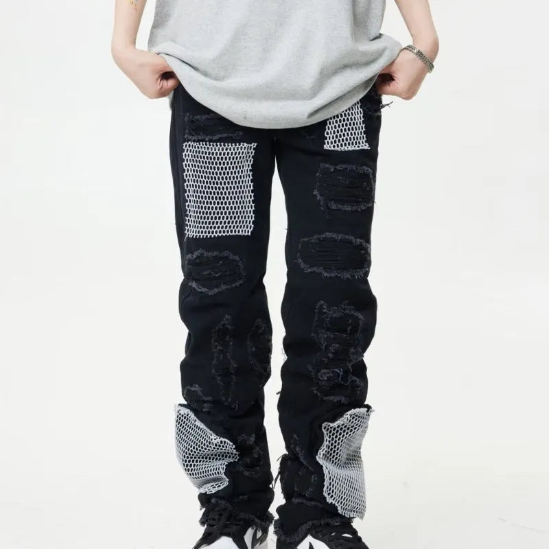 Men's straight leg cotton trousers in black or blue, mid waist, zip fly, non-ironing, sizes XL-3XL