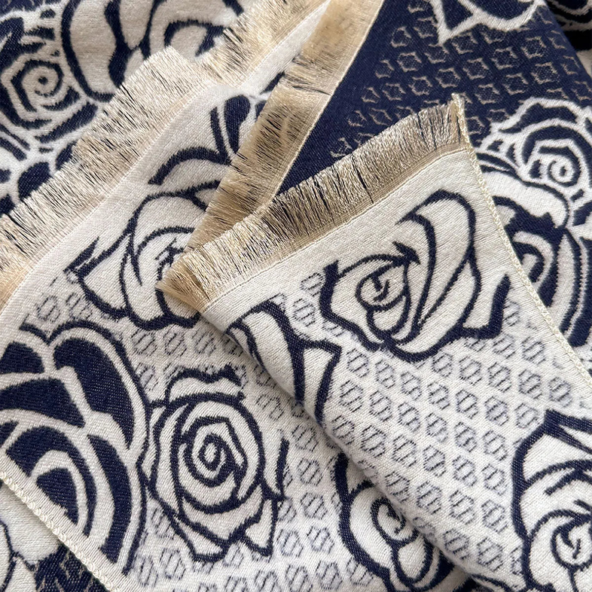 Imitation cashmere winter scarf with tassels in grey colour showing 185cm length
