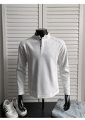 Men's patchwork stand-up collar polo shirt with asymmetric design in Chinese cotton fabric