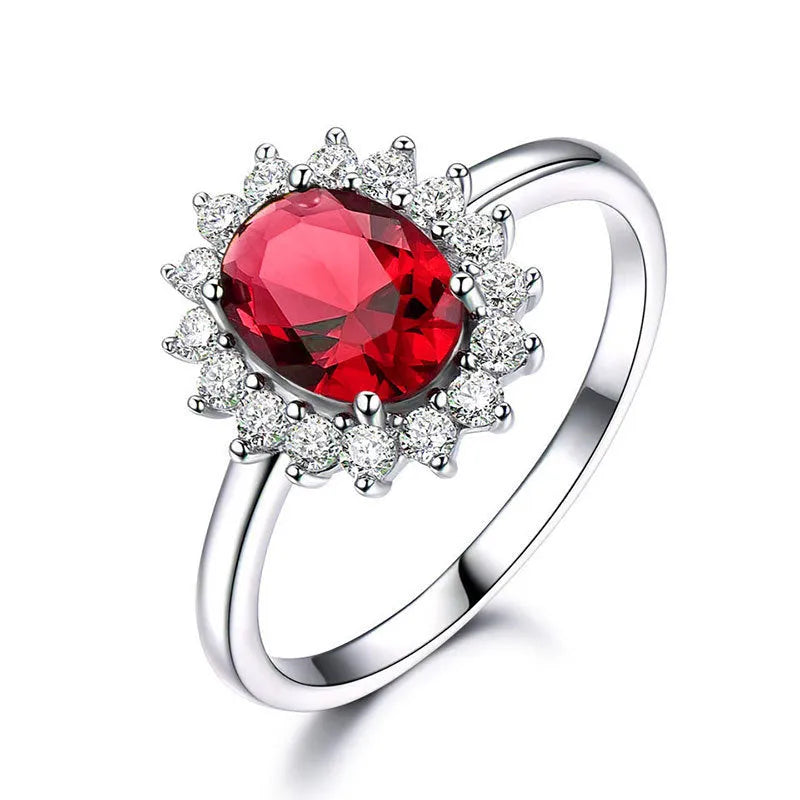 Women's copper ring with flower-shaped zirconium stones in sapphire blue electroplated finish