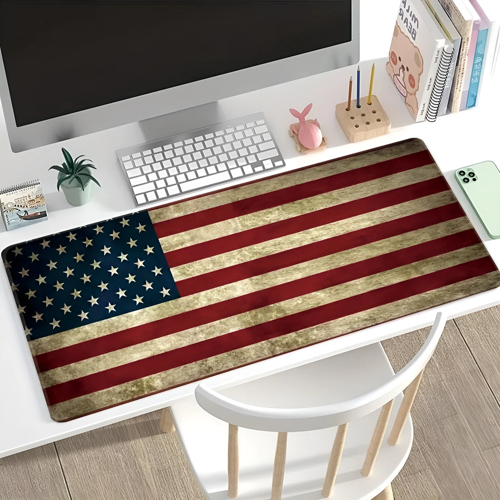 Large computer desk pad with printed pattern and natural rubber non-slip base for office and gaming use