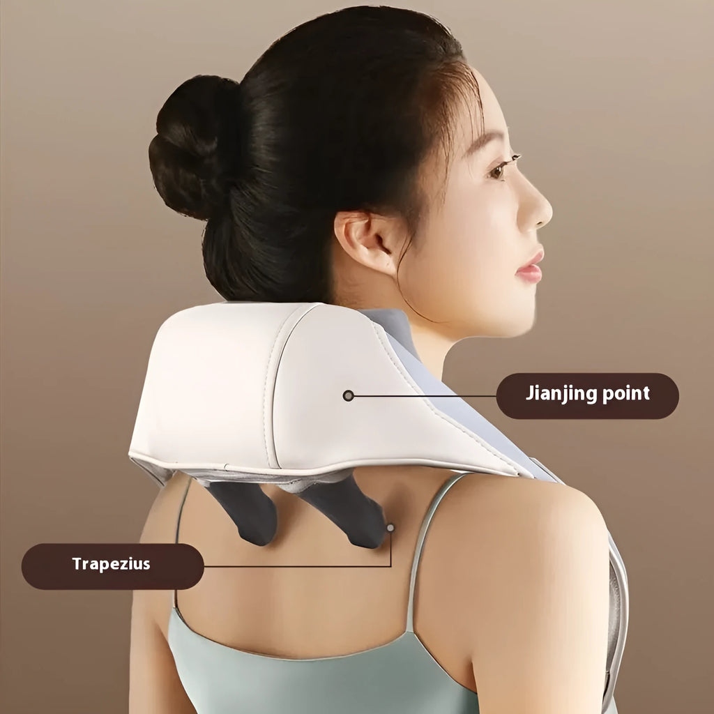 Foldable electric neck and shoulder massager with rechargeable battery in blue colour