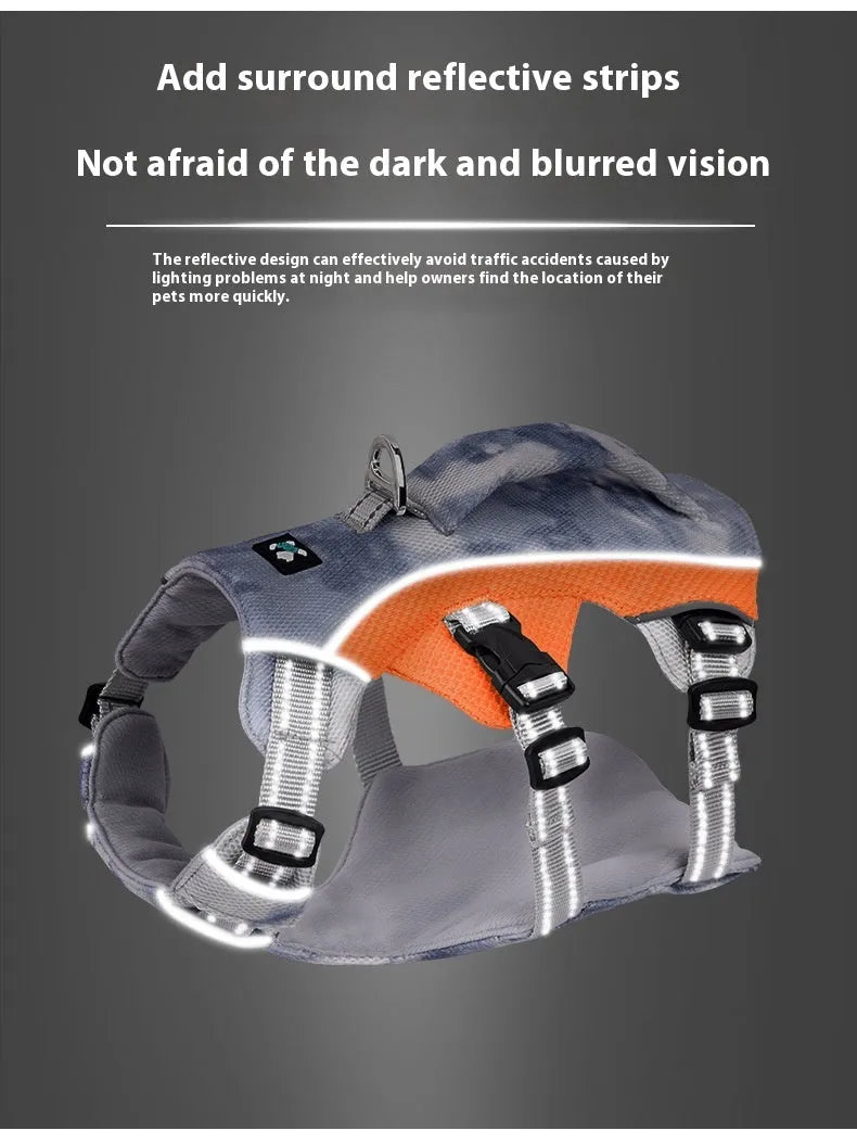 Reflective polyester chest strap for pet cooling clothes in multiple sizes and colours.