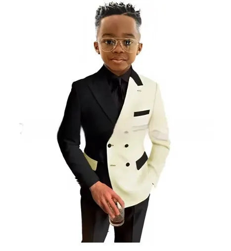 Boys' two-piece polyester suit set with jacket and trousers, spring banquet outfit, multiple colour options, sizes 3T-12T