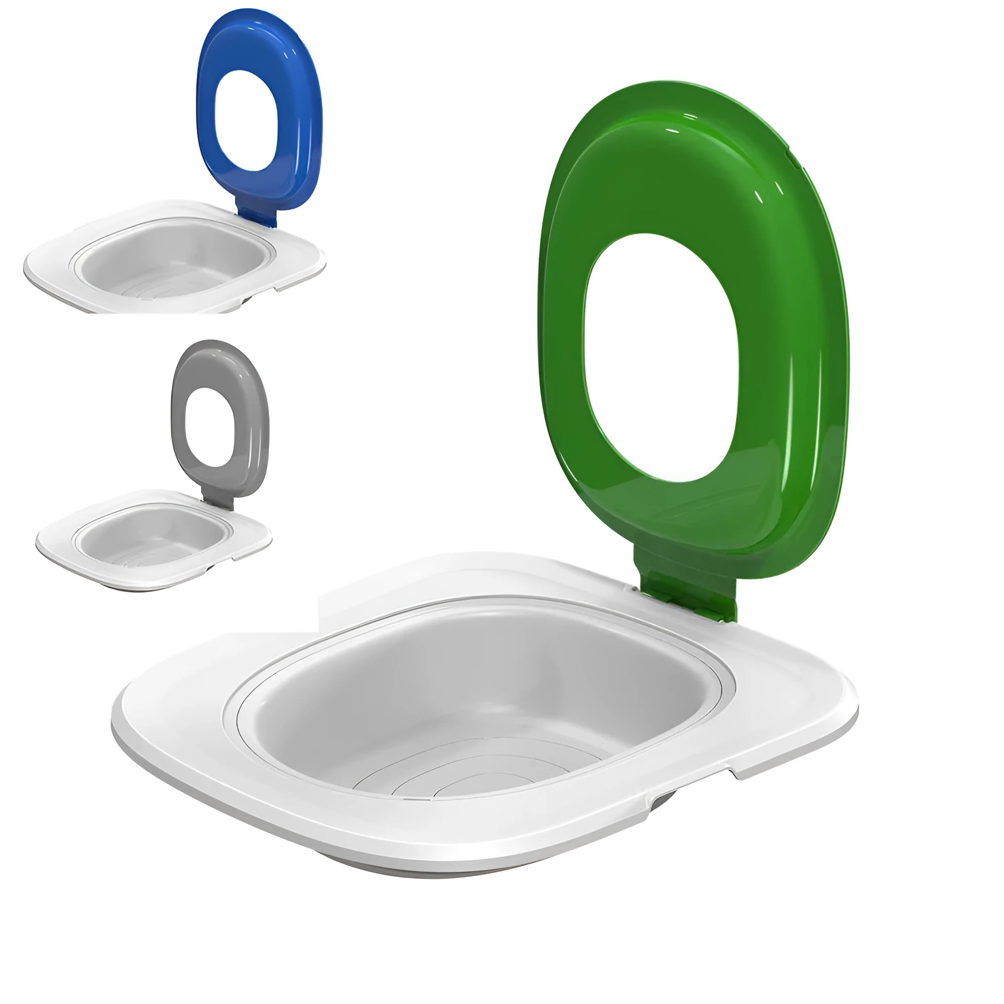 Fifth generation cat toilet trainer in blue colour with removable waste compartment