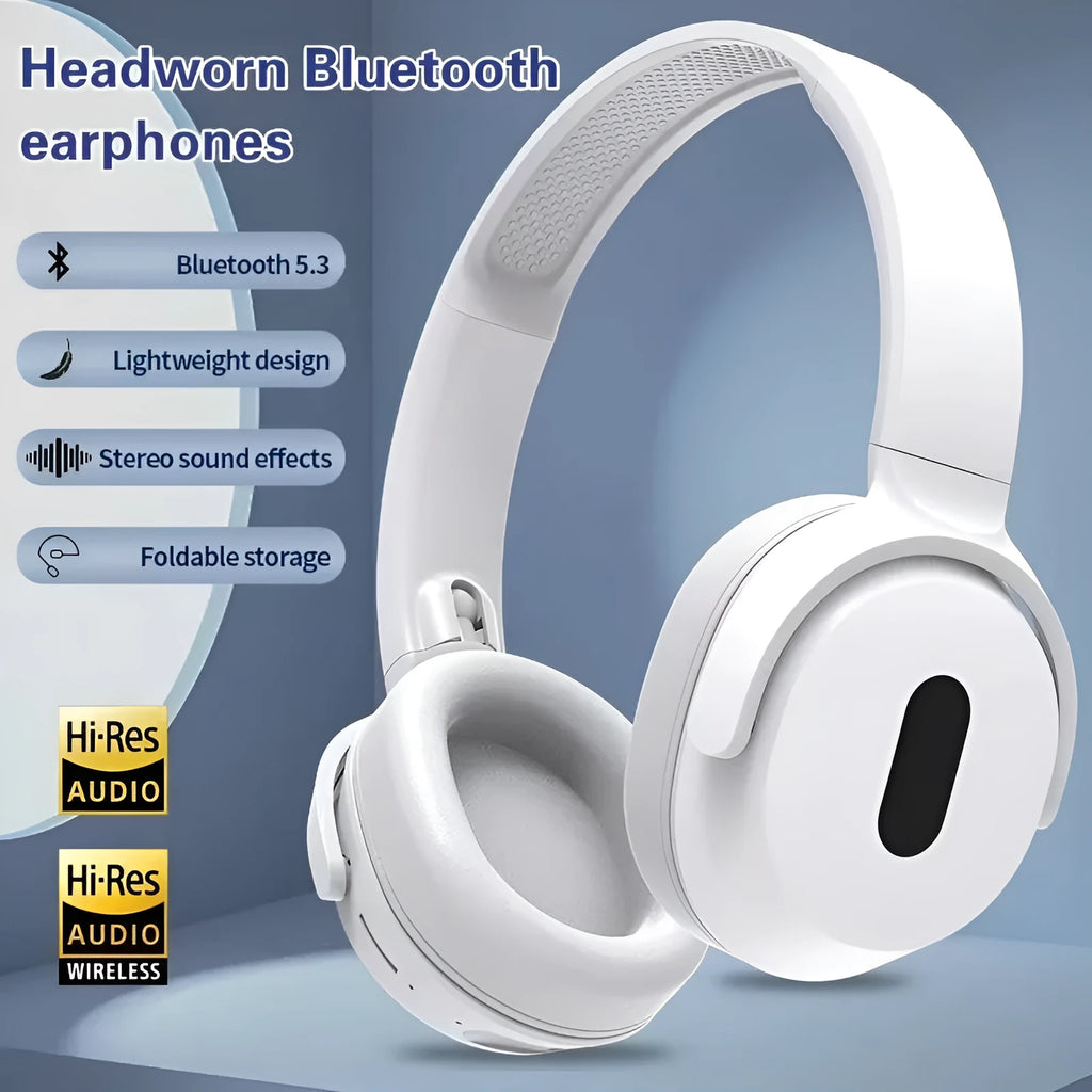 Foldable wireless Bluetooth headphones in black with over-ear design and folding hinge for travel storage