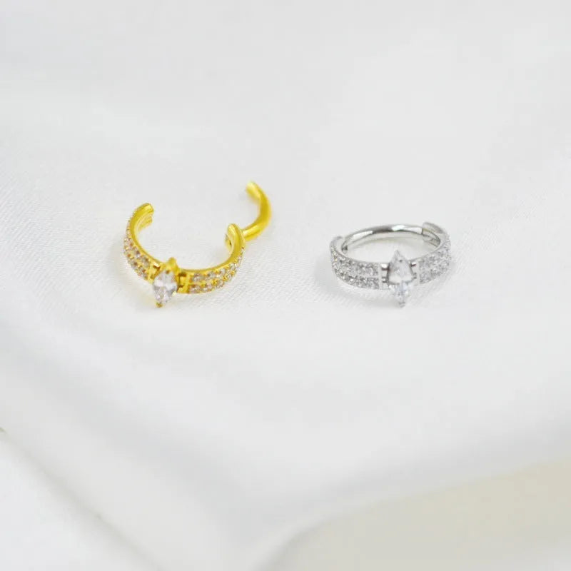 Titanium steel heart-shaped earrings with diamond zircon stones in silver or gold colour