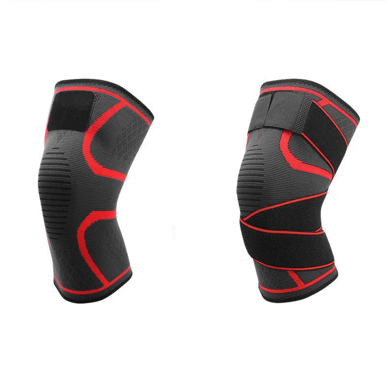 Cross strap compression knee pads for outdoor sports in black grey nylon