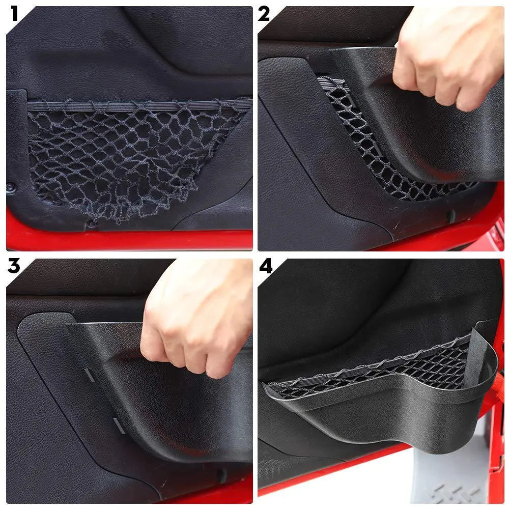 Black aluminium alloy car interior net pocket storage box for organising small vehicle items