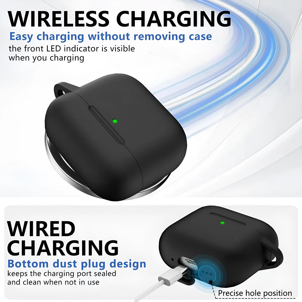 Set of silicone protective cover and cleaning pen for Airpods, embossed texture, black silicone case, white cleaning pen