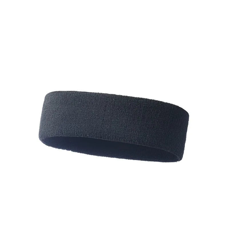 Solid colour elastic widening sports sweatband for fitness in black, red, blue, rose red, or sky blue.