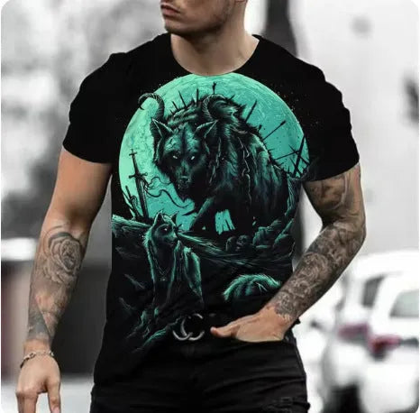 Retro 3D animal print men's short-sleeved T-shirt in lightweight polyester bird eye cloth