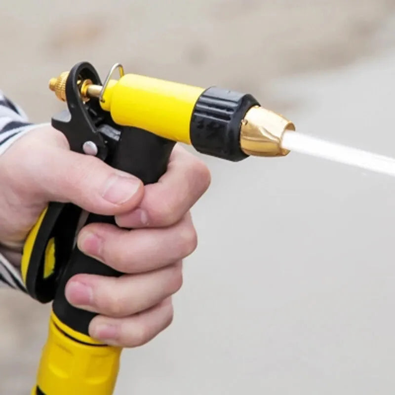 Yellow high pressure water gun with metal tip and TPR handle for car washing and garden watering