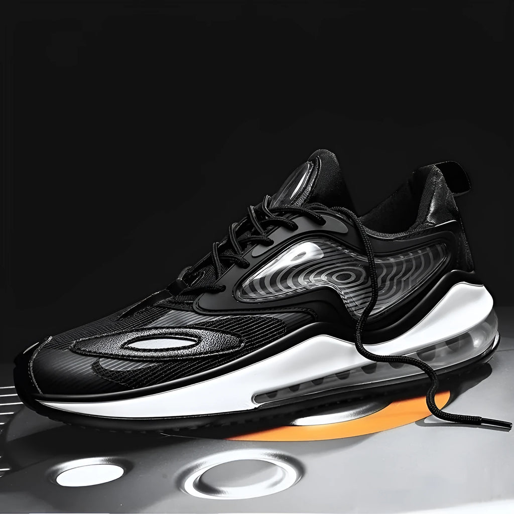 Men's black and white casual summer shoes with height increasing feature and air cushion technology