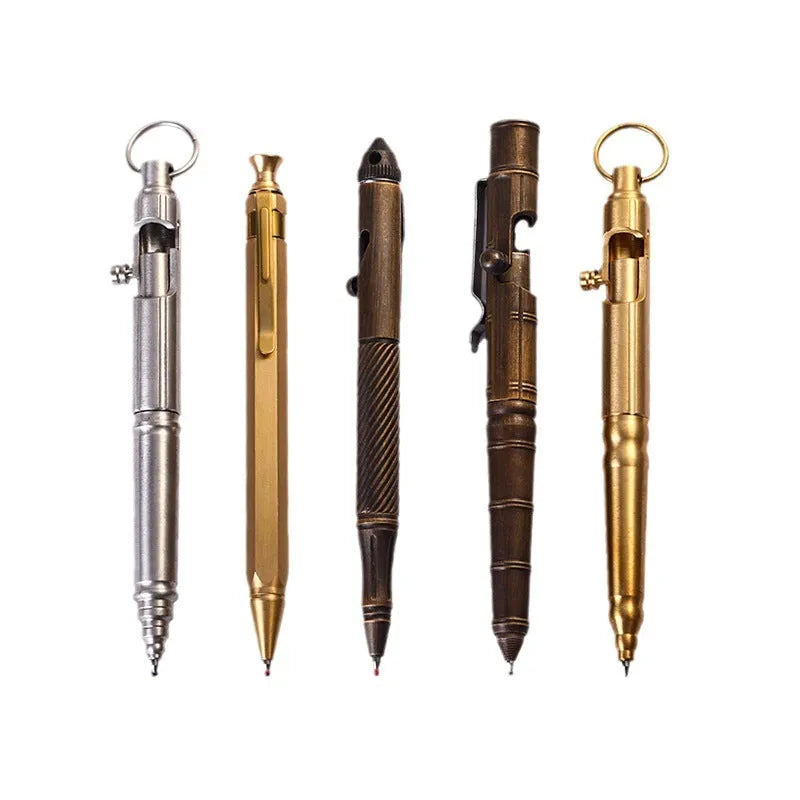 Brass tactical pen with retro colour finish and press mechanism