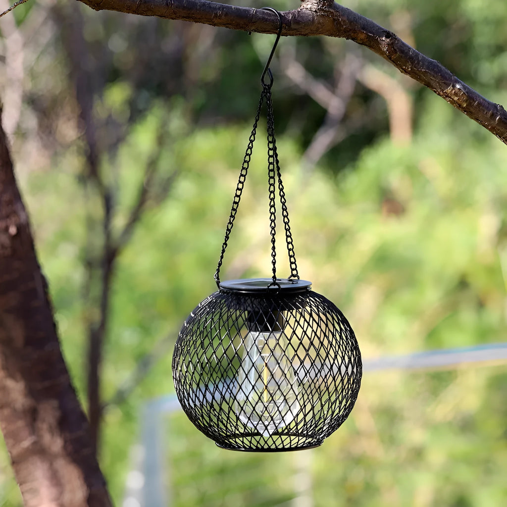 Outdoor hollow-out iron lantern super bright ceiling lamp cylindrical flat iron shape for garden courtyard decoration