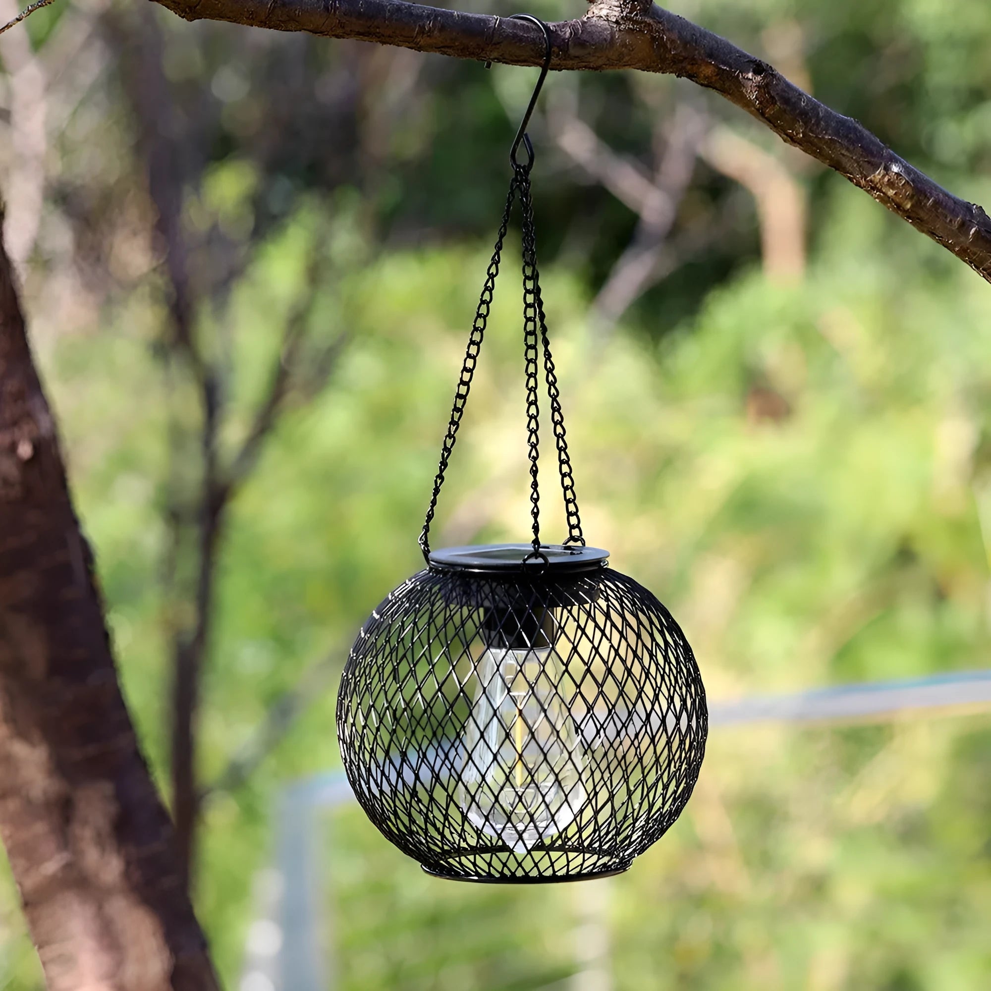 Outdoor hollow-out iron lantern super bright ceiling lamp cylindrical flat iron shape for garden courtyard decoration