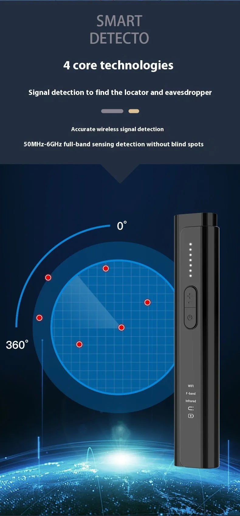 Black or silver handheld anti spy camera detector with RF signal detection