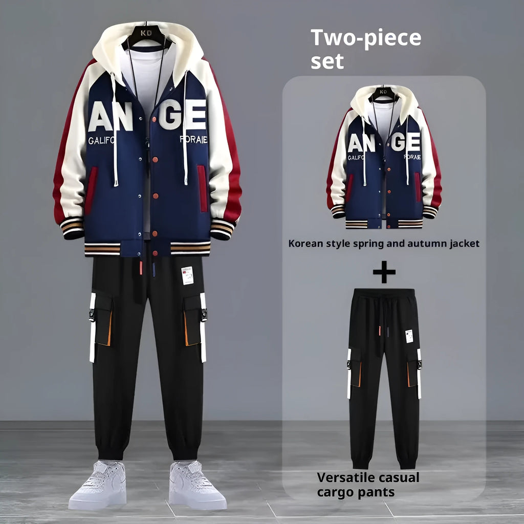 Youth hooded sweater jacket sports suit in black with matching trousers, polyester blend, size S to 3XL