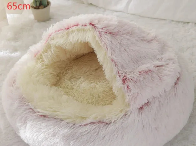 Round plush pet bed in brown for cats and small dogs, size 40cm