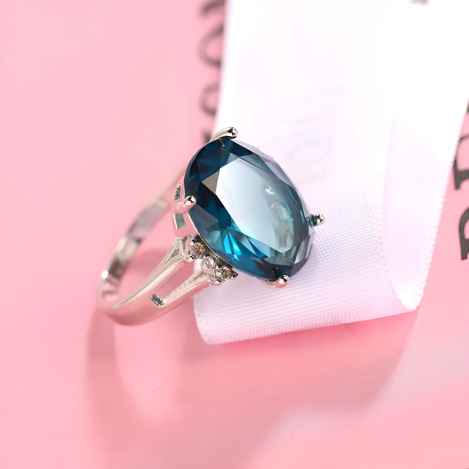 Blue black decorative ring with geometric ellipse shape and electroplated copper finish, unisex style
