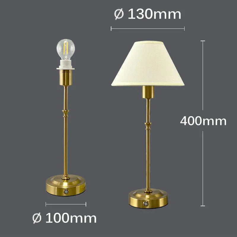 Gold alloy desk lamp with LED light source and three-step dimming button