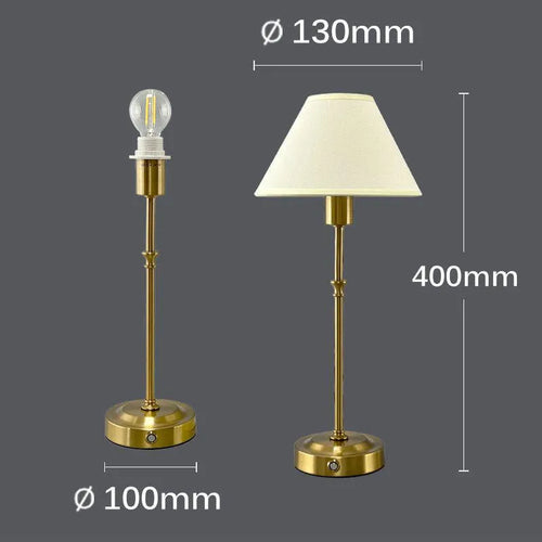 Gold alloy desk lamp with LED light source and three-step dimming button