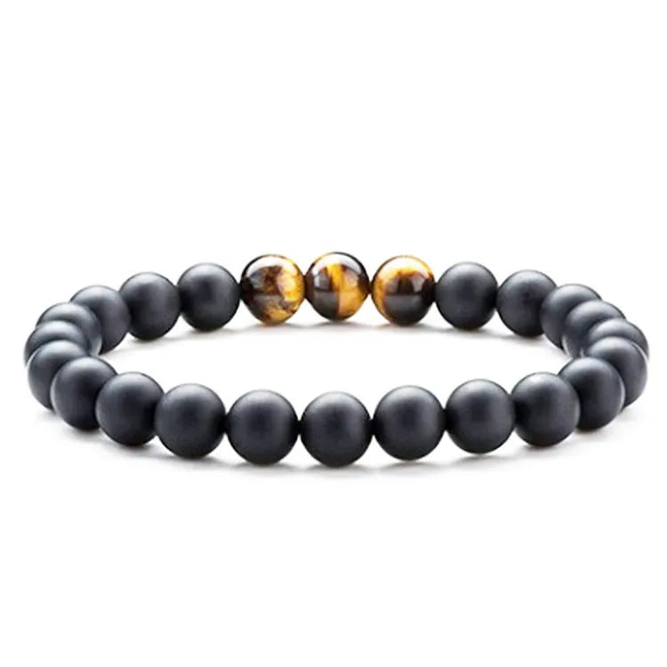 Geometric matte black agate couple bracelets for matching wear.